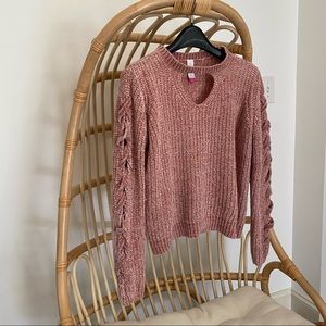 No Boundaries Keyhole Sweater with Lace-up Sleeve